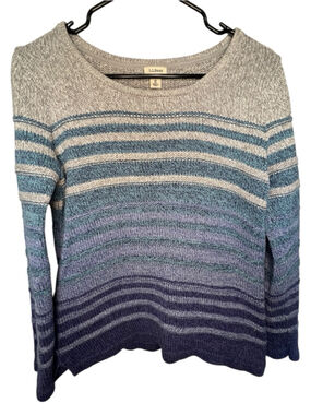 L.L. Bean Blue And Purple Striped Ombré Crewneck Pullover Knit Sweater